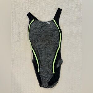 Speedo Charcoal and Black Swimsuit with Lime Highlights